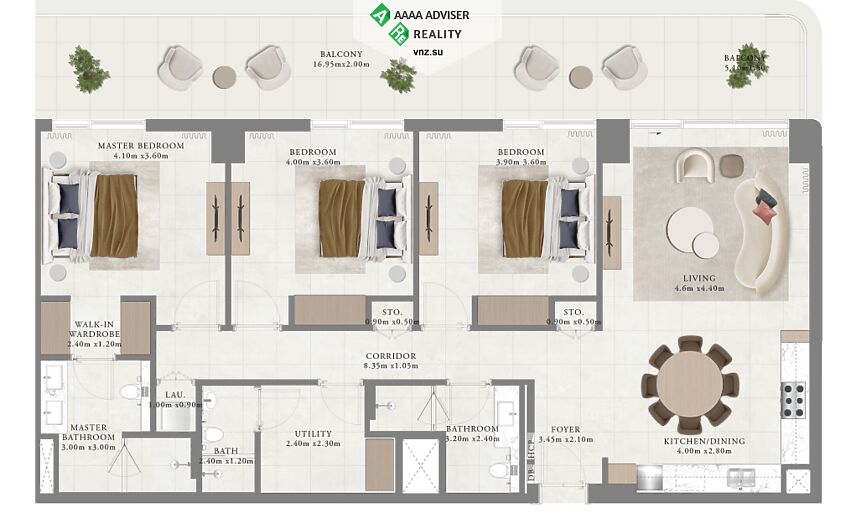 Недвижимость ОАЭ Люкс апартаменты с 3 спальнями и балконом: 5