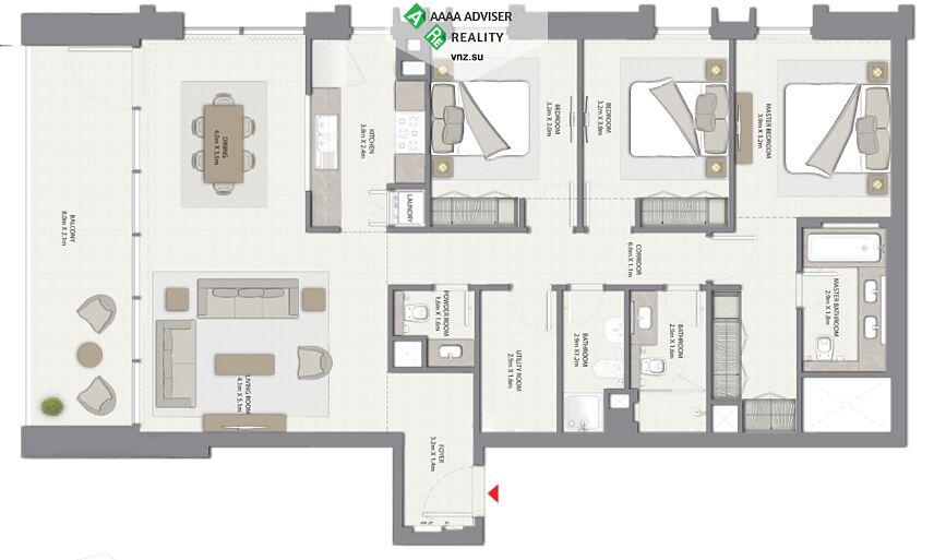 Недвижимость ОАЭ Люкс апартаменты с 3 спальнями: 4