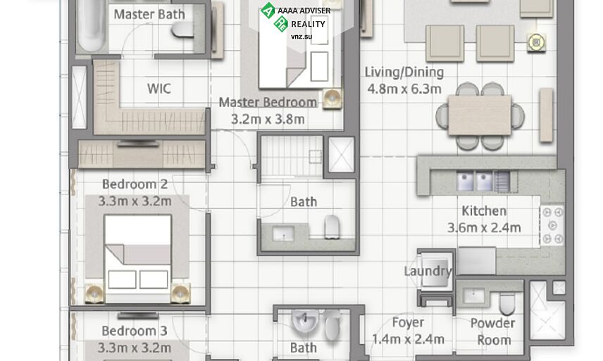 Недвижимость ОАЭ Роскошные апартаменты с 3 спальнями  : 4