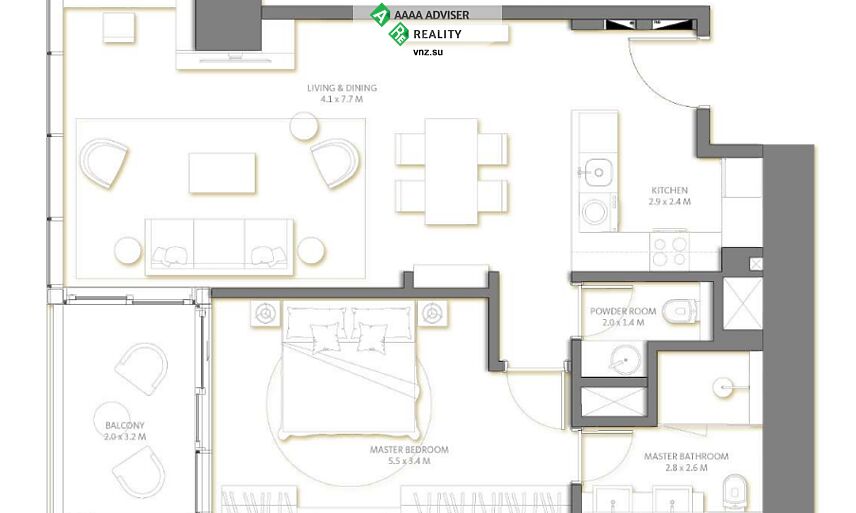 Недвижимость ОАЭ Красивая современная квартира с 1 спальней: 1