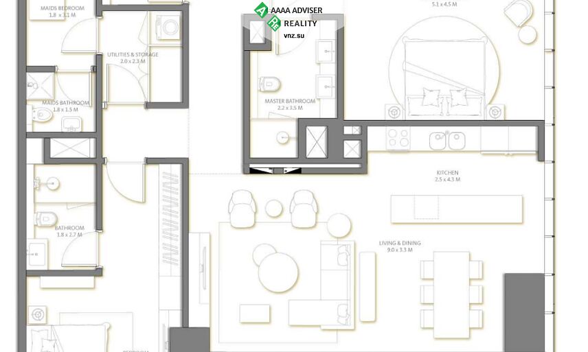 Недвижимость ОАЭ Роскошные апартаменты с 2 спальнями  : 1