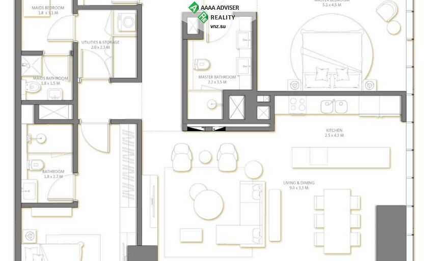 Недвижимость ОАЭ Шикарная квартира с 2 спальнями и балконом: 1