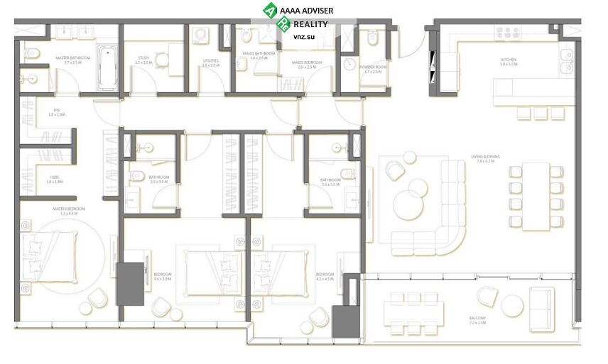 Недвижимость ОАЭ Шикарные апартаменты с 3 спальнями: 1