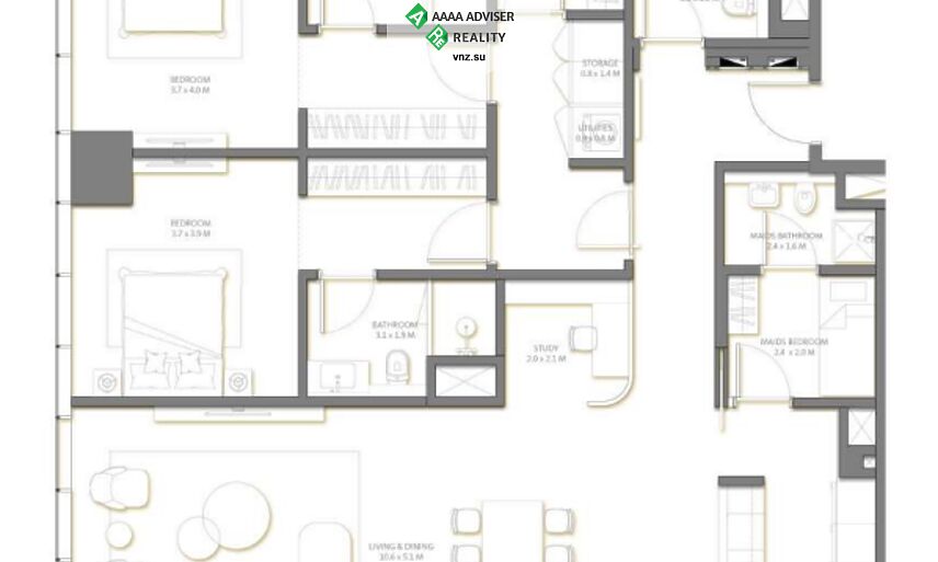 Недвижимость ОАЭ Роскошная квартира с 3 спальнями: 1