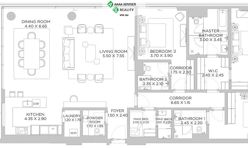 Недвижимость ОАЭ Роскошные апартаменты с 3 спальнями : 1