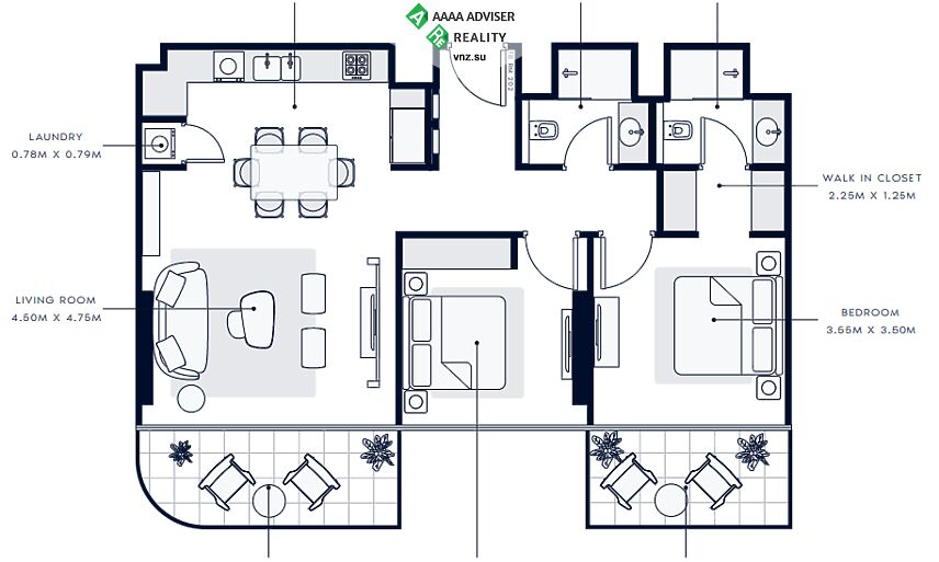 Недвижимость ОАЭ Шикарная квартира с 2 спальнями: 2