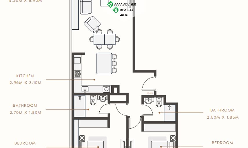 Недвижимость ОАЭ Роскошная квартира  с 2 спальнями: 2