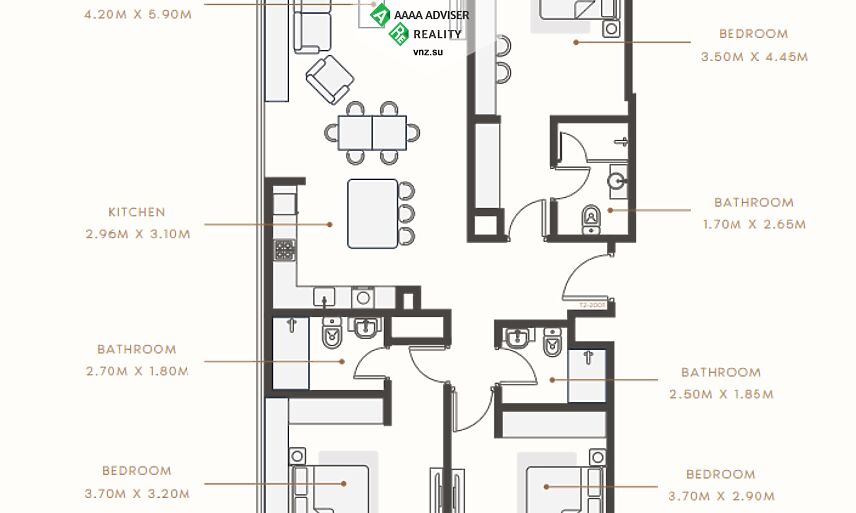 Недвижимость ОАЭ Шикарная квартира с 3 спальнями: 2