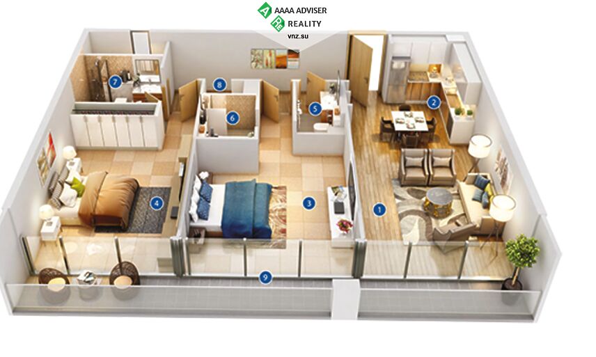 Недвижимость ОАЭ Роскошная квартира  с 2 спальнями: 1