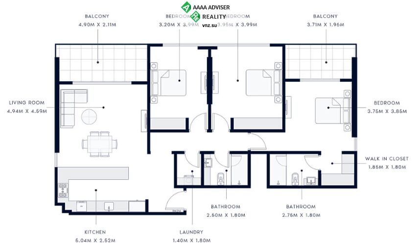 Недвижимость ОАЭ Отличная квартира с 3 спальнями : 1