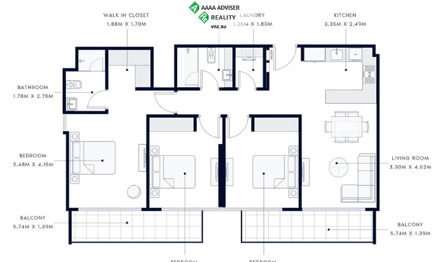 Недвижимость ОАЭ Замечательная квартира с 3 спальнями: 1