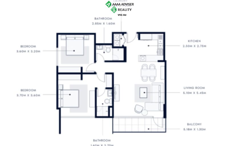 Недвижимость ОАЭ Отличная квартира с 2 спальнями : 1
