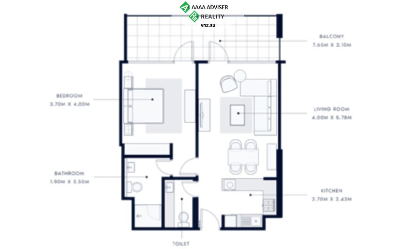 Недвижимость ОАЭ Шикарная квартира с 1 спальней : 1